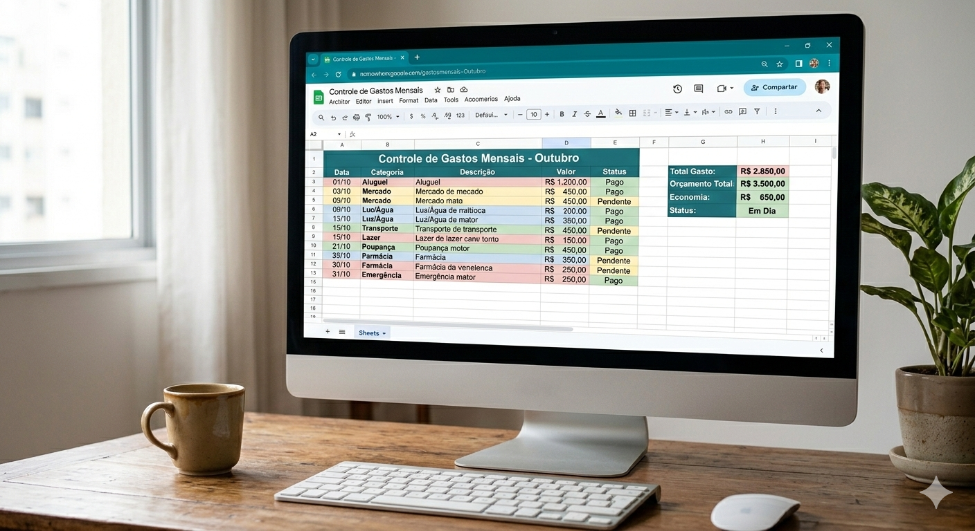 planilha de controle de gastos em tela de computador